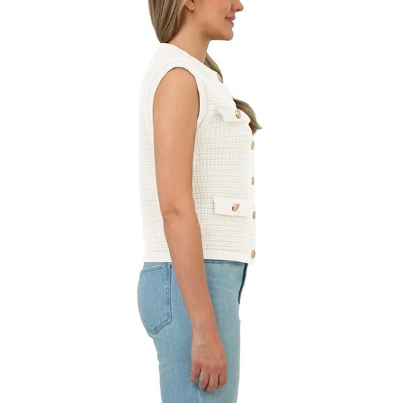 BLANKNYC Womens Sleeveless Sweater Vest Ivory Gold Buttons Designer Inspired - Picture 2 of 6